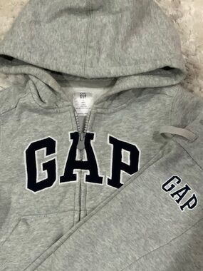 GAP Kids Light Gray Hooded Zip Sweatshirt with Navy Logo